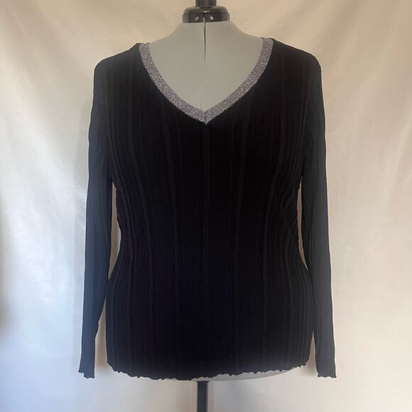 Rebel Wilson Angel Ribbed Sweater Sz 3X Preppy V-Neck Holiday Glitter Metallic - Picture 12 of 12